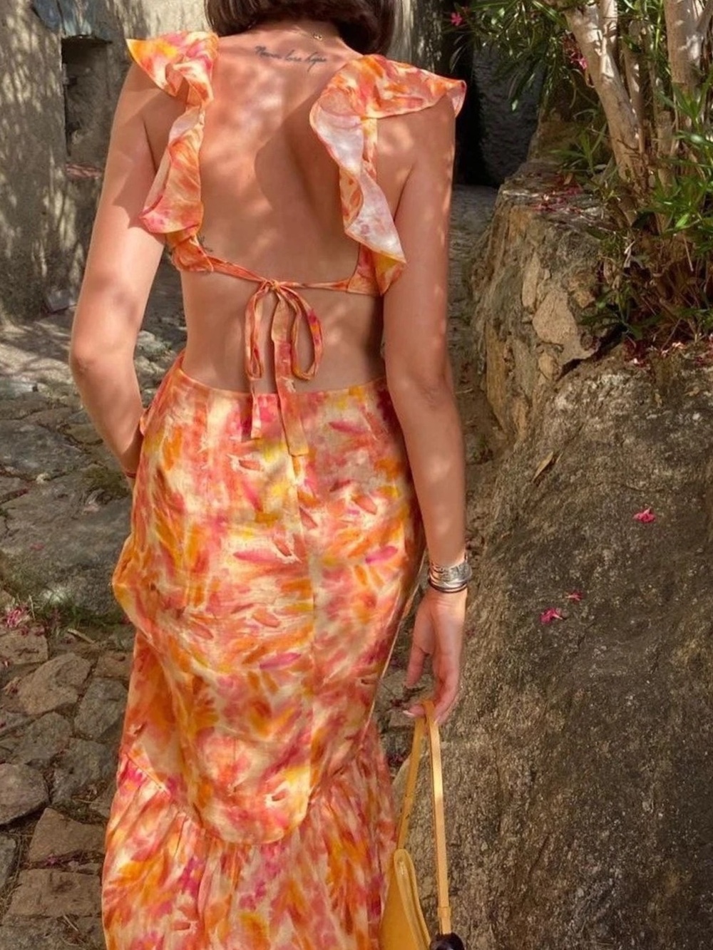 Zara Orange and Pink Floral Ruffle Maxi Dress - Picture 5 of 11